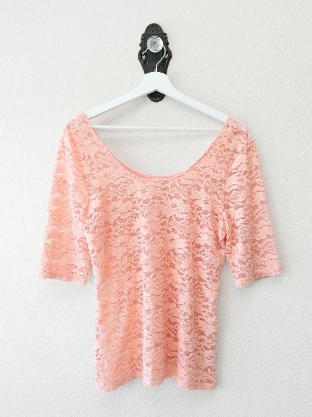 Mudd Pink Lace Velvet Top XL Sheer Floral Stretch Y2K Soft Girl Aesthetic